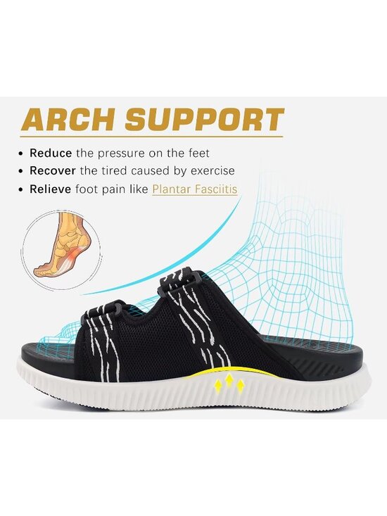 Men\'s Black White Athletic Thick Cushion Recovery Slides Orthotic Sandal Shoes main image 4